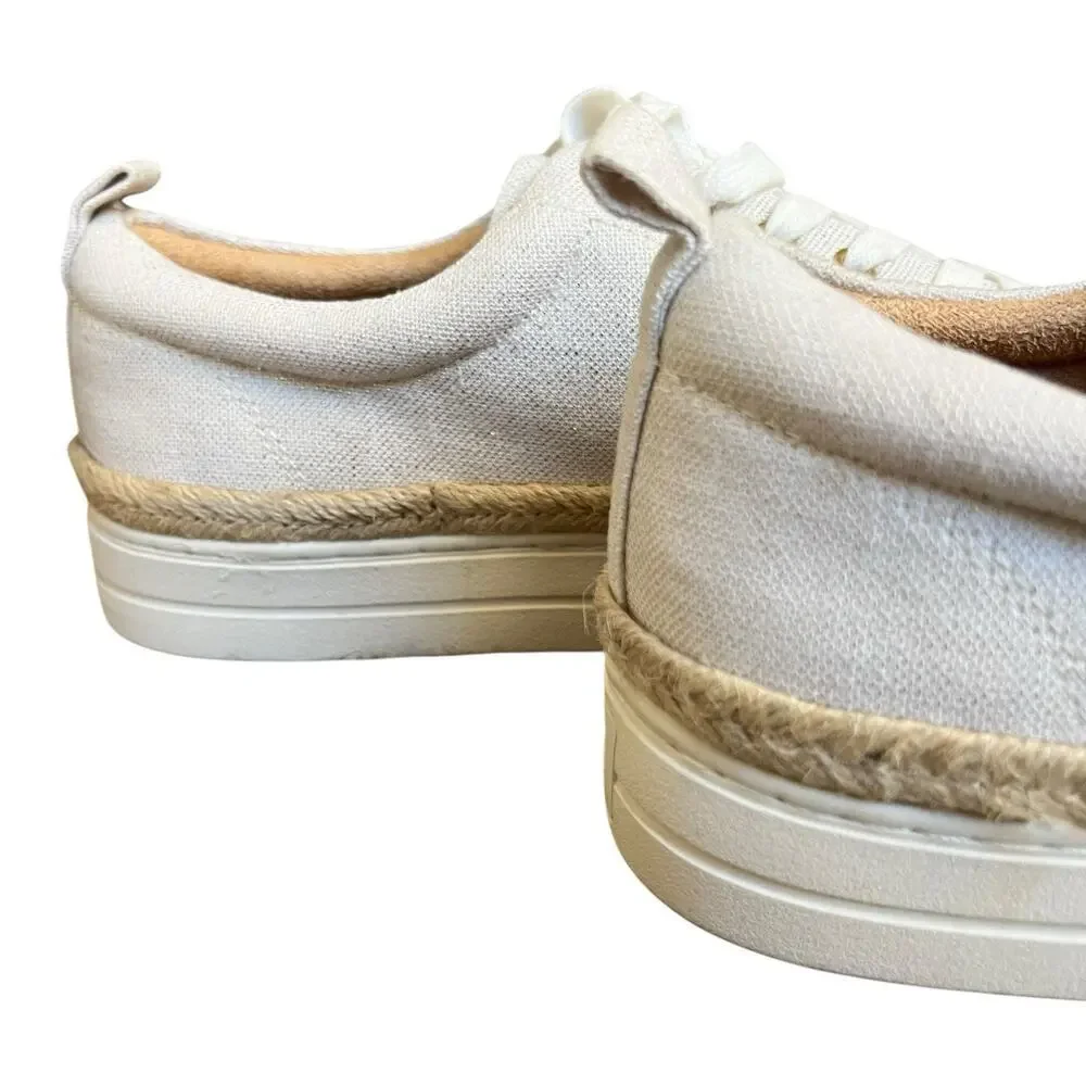 Jack Rogers Canvas Mia Metallic Gold White Tan Platform Sneakers 9.5 Espadrille
